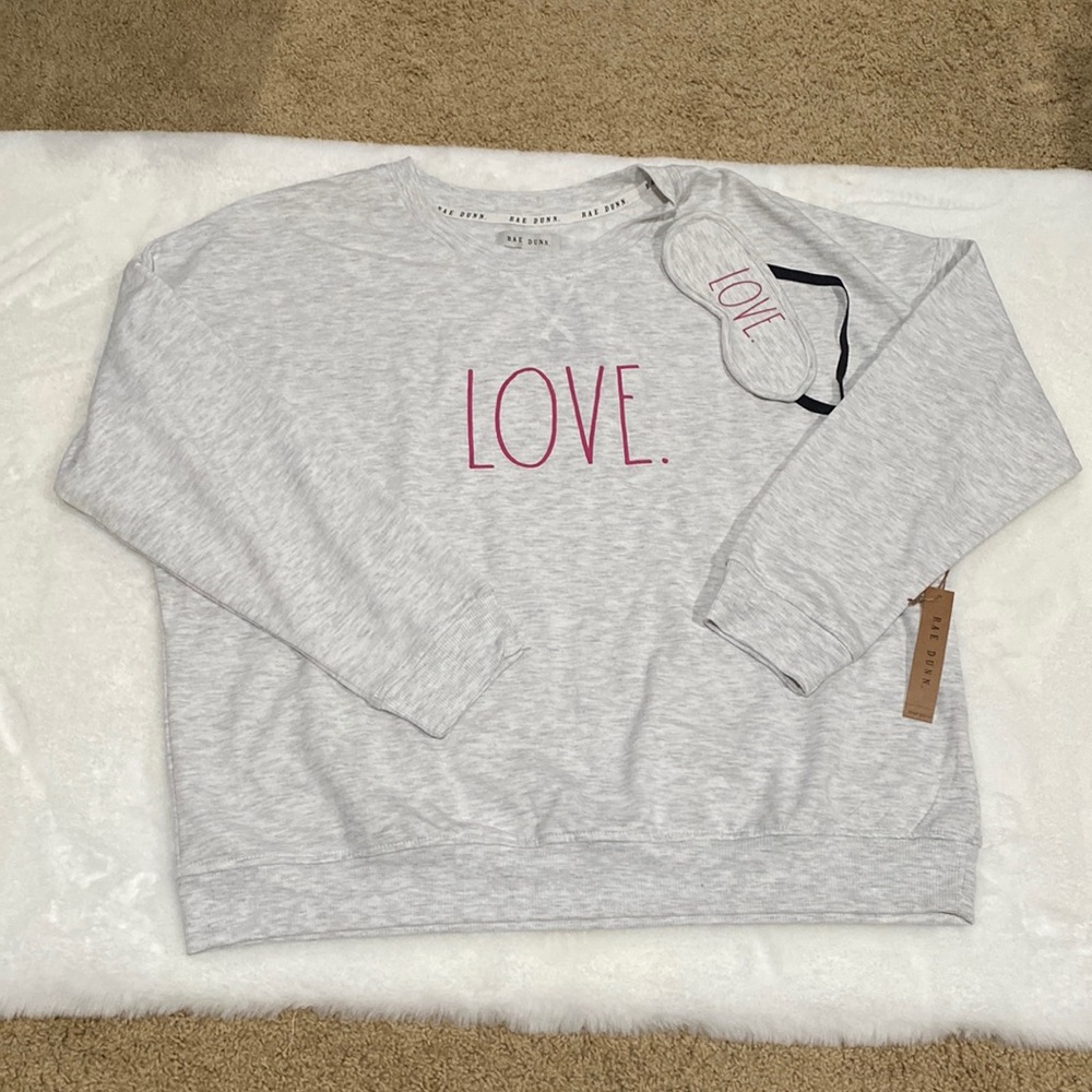 NWT Rae Dunn Love sweatshirt with sleep mask